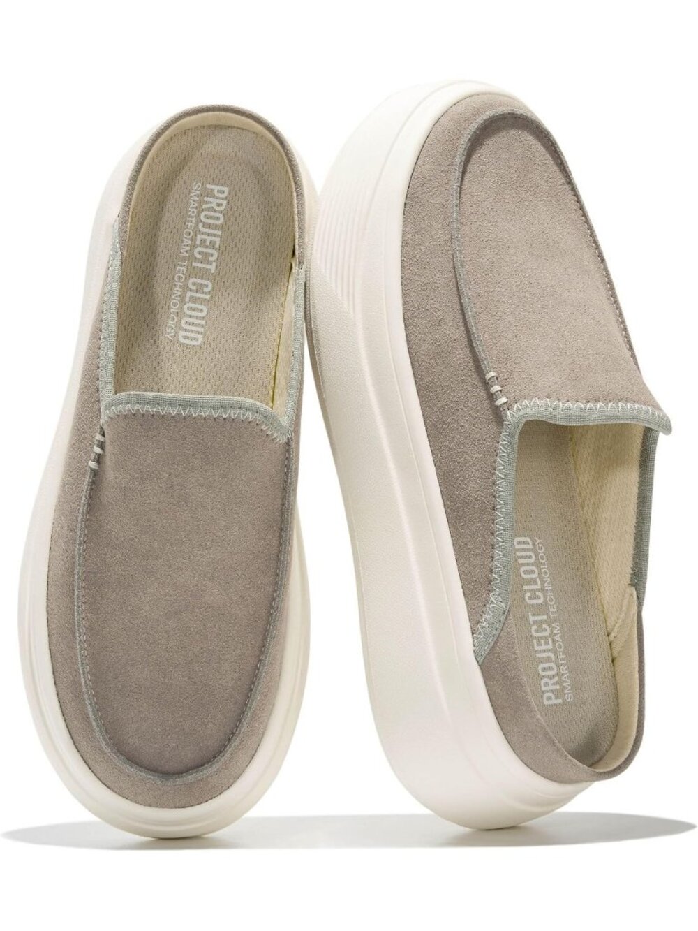 Women's Grey Suede Rubber Sole Clogs & Mules Stylish Non-Slip Loafers Shoes